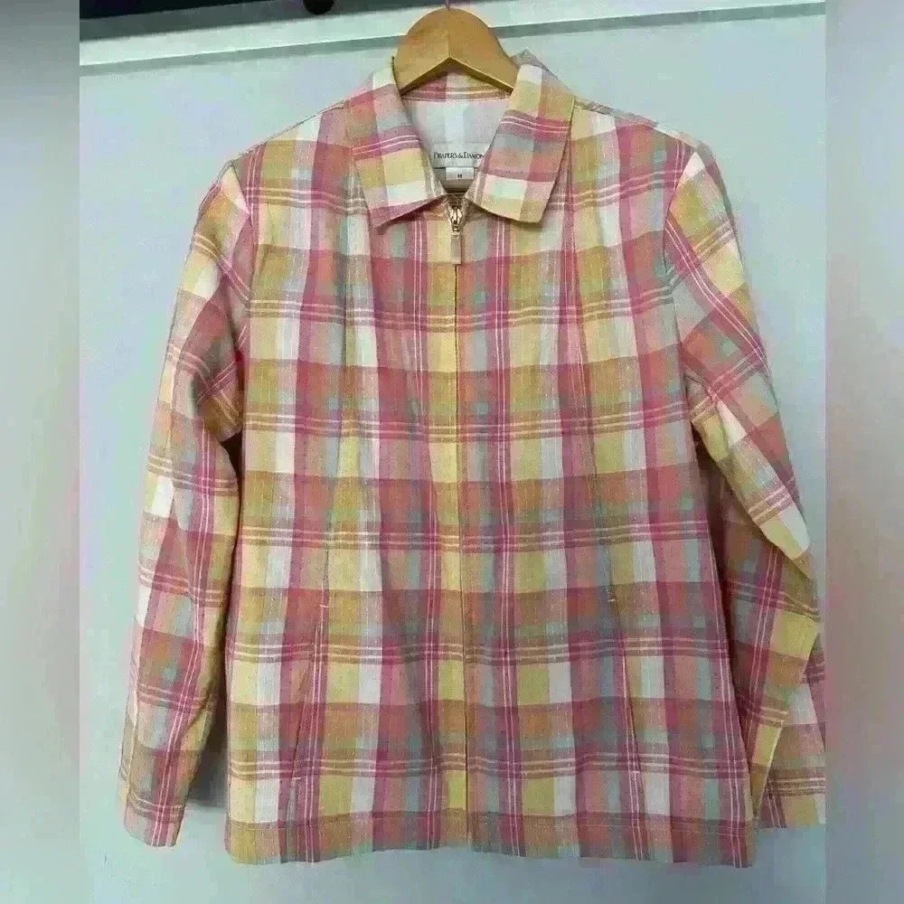 Drapers & Damons Petites Women’s Jacket Pink Orange Plaid Full Zip Size Medium